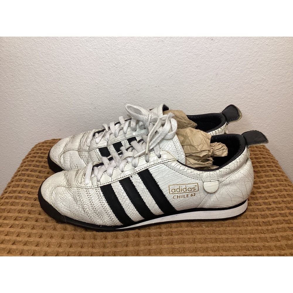 RARE Vintage Adidas Chile '62 White Black Mens Sz 10.5 Leather Trainers Sneakers